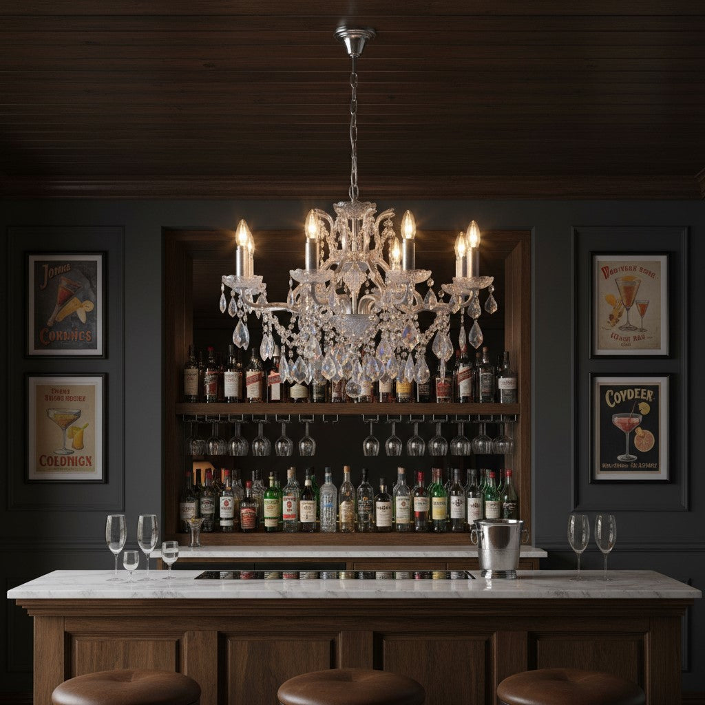 Medium 8 Branch Silver Leaf Shallow Chandelier