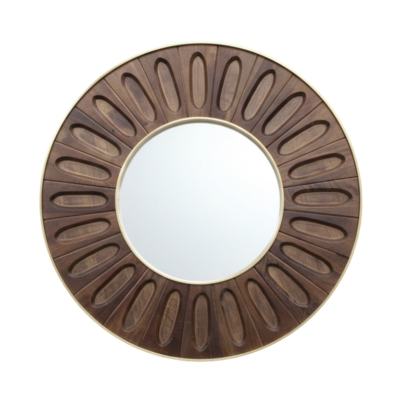 Minda Carved Oval Tile Mirror with Brass-Clad Edge