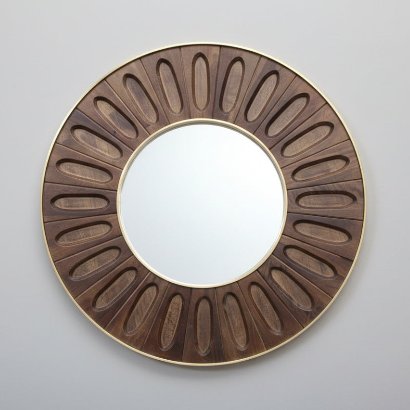 Minda Carved Oval Tile Mirror with Brass-Clad Edge