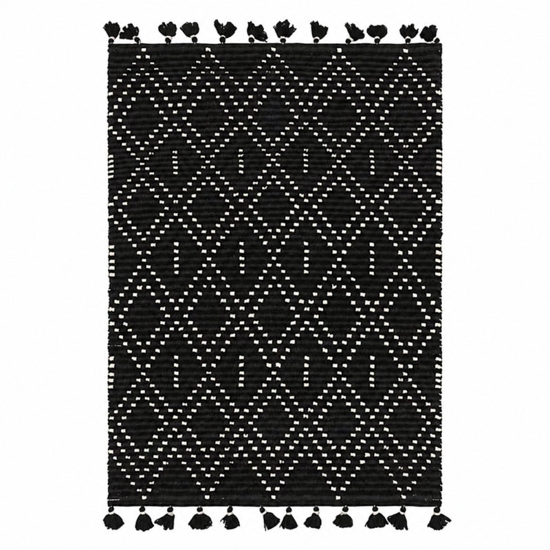 Nepal Black & Cream Diamond Rug