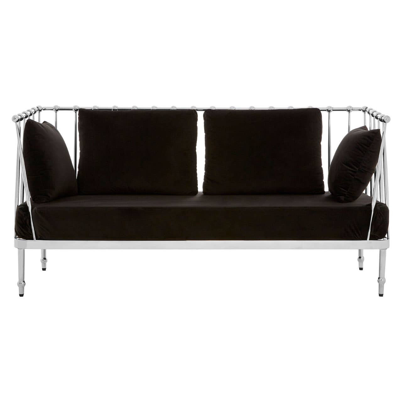Novo Two-Seat Sofa – Black Velvet & Silver Steel