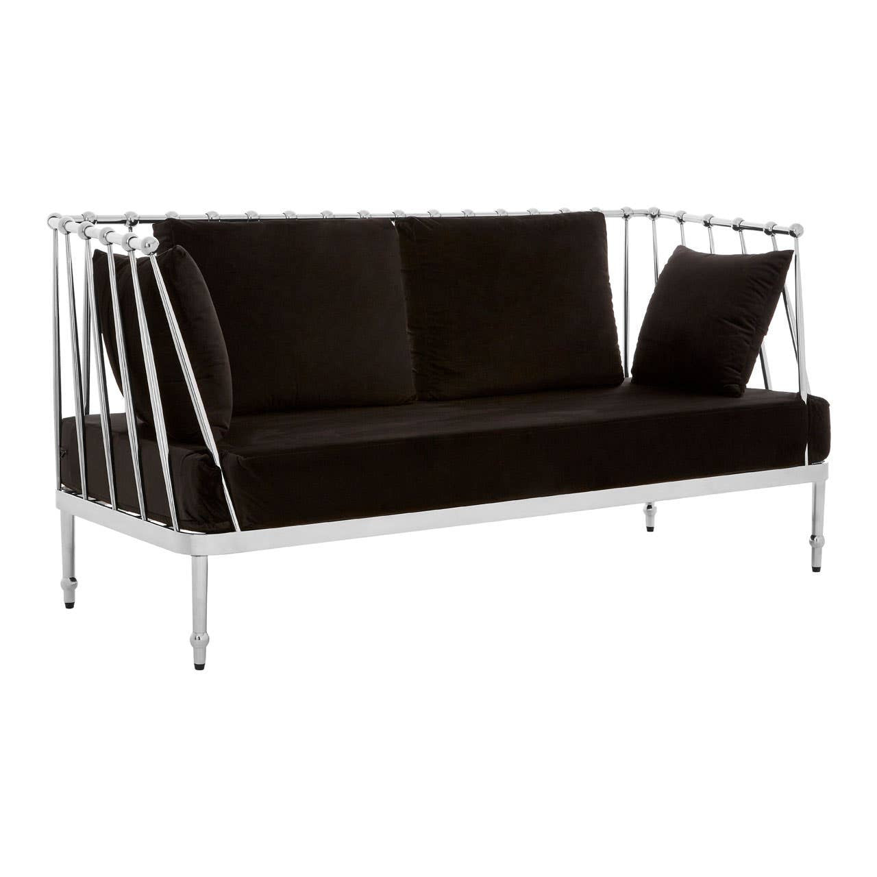 Novo Two-Seat Sofa – Black Velvet & Silver Steel