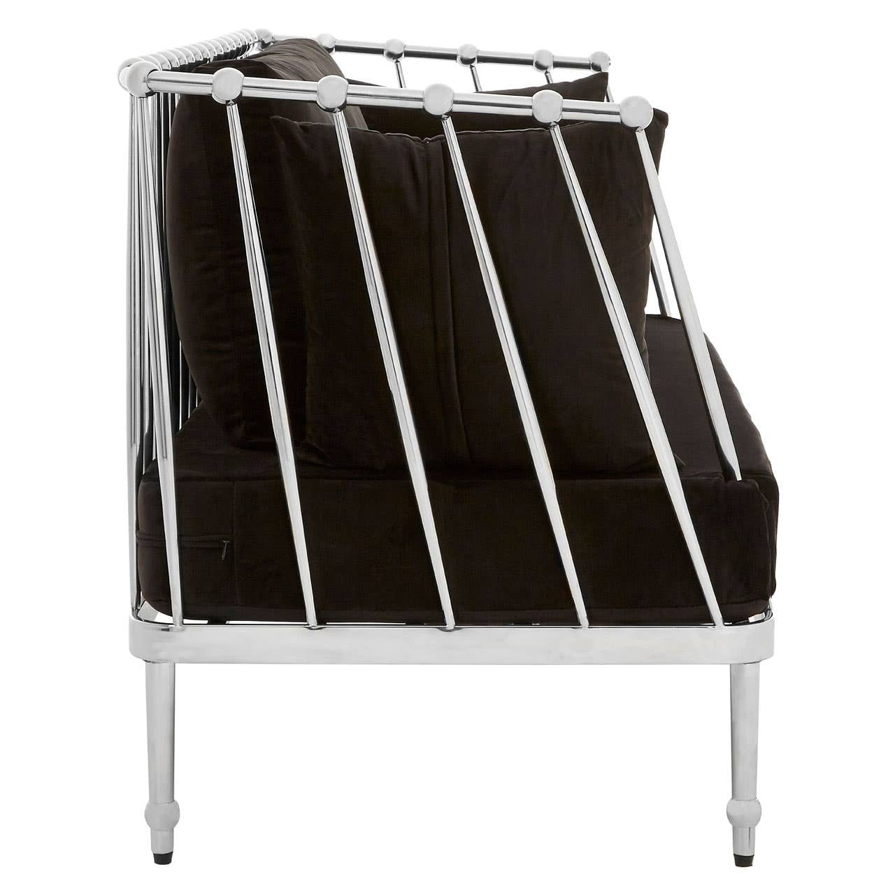 Novo Two-Seat Sofa – Black Velvet & Silver Steel