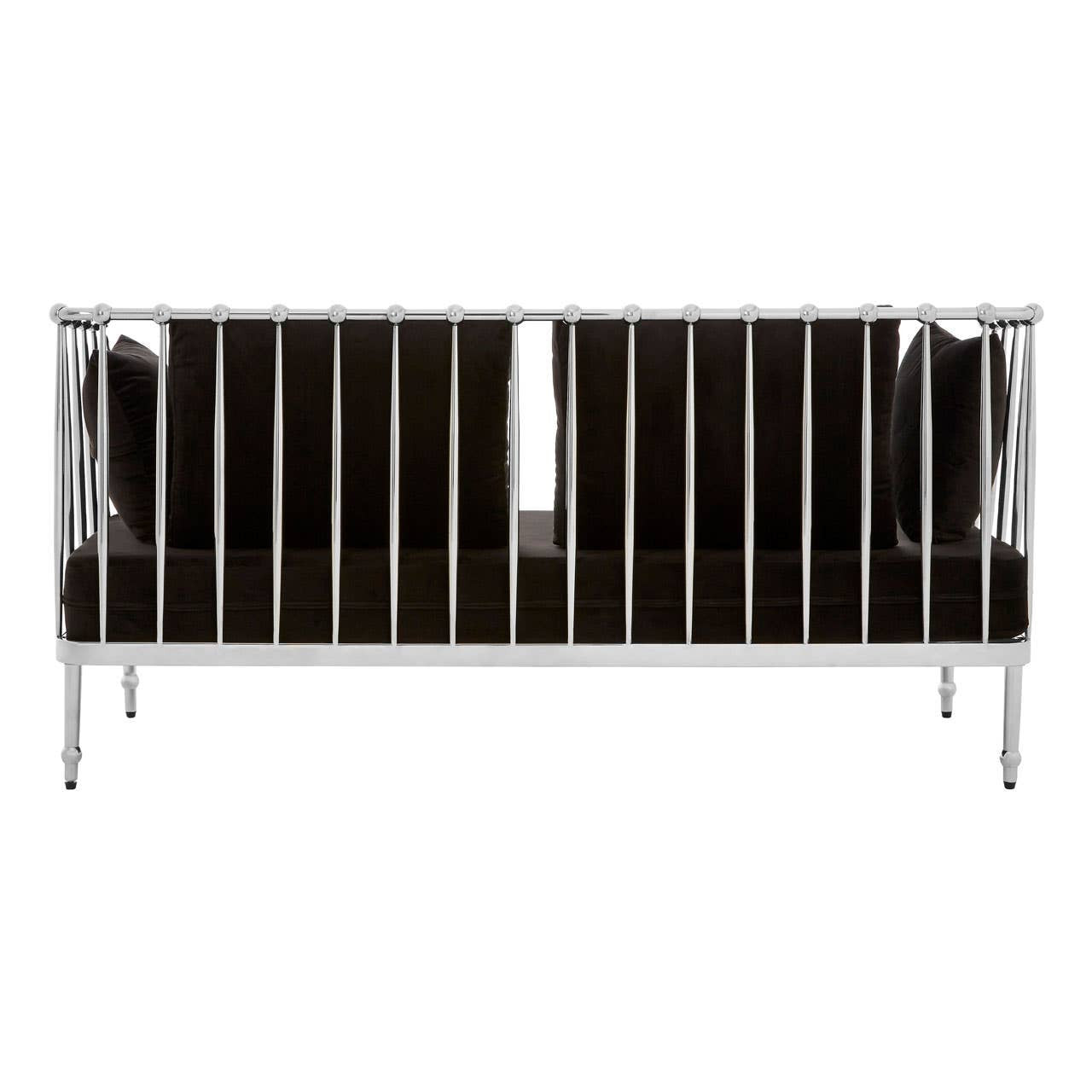 Novo Two-Seat Sofa – Black Velvet & Silver Steel