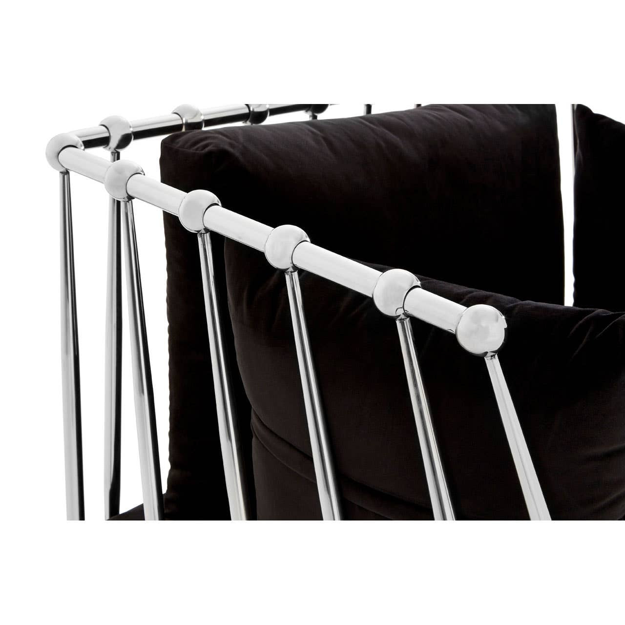 Novo Two-Seat Sofa – Black Velvet & Silver Steel