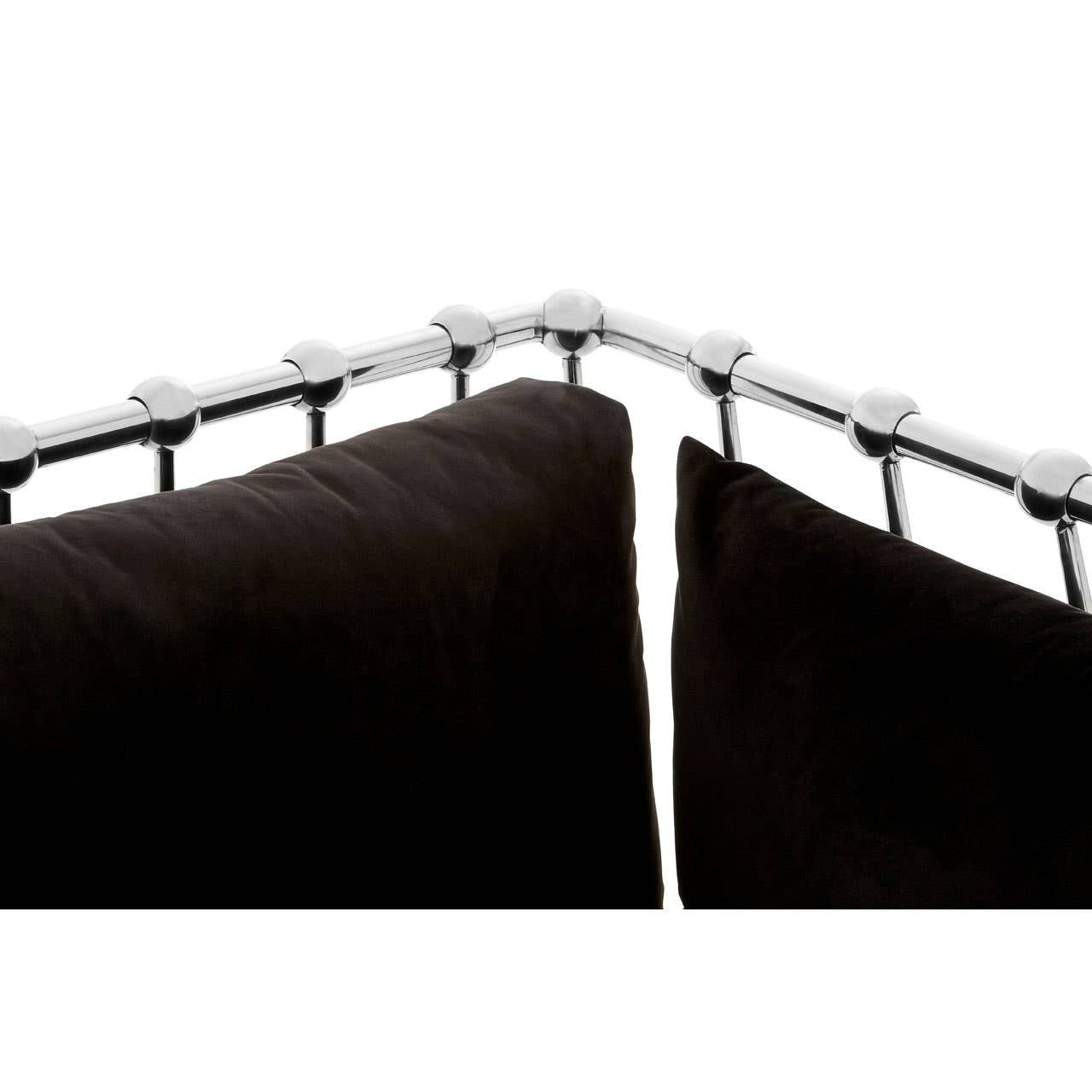 Novo Two-Seat Sofa – Black Velvet & Silver Steel