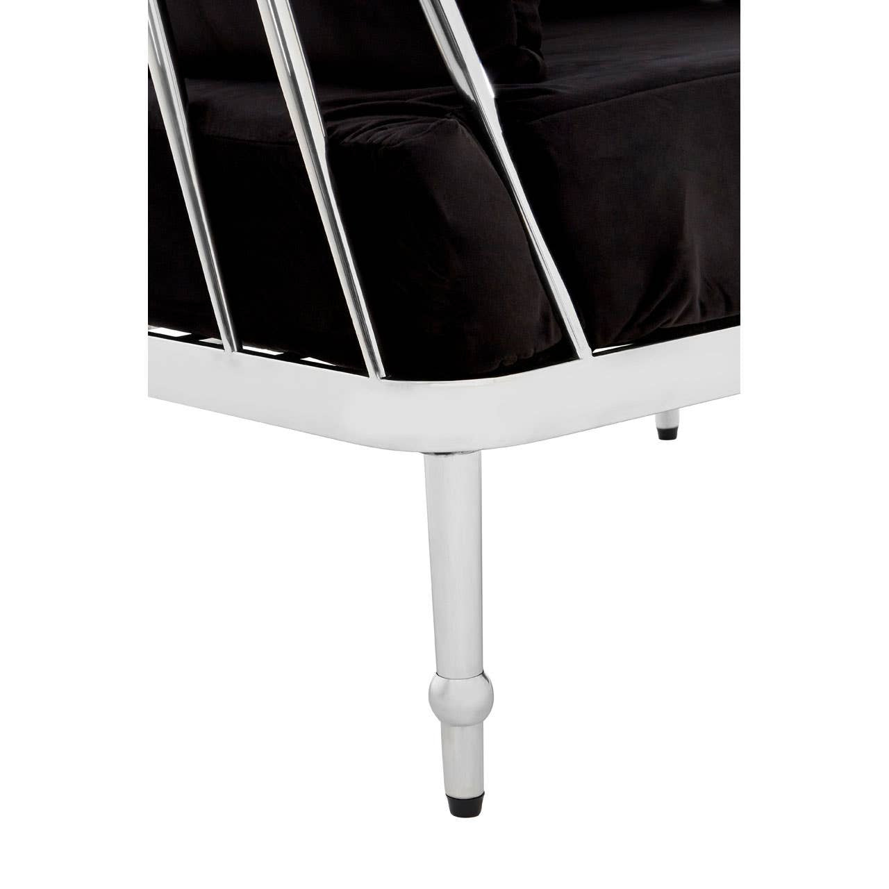 Novo Two-Seat Sofa – Black Velvet & Silver Steel
