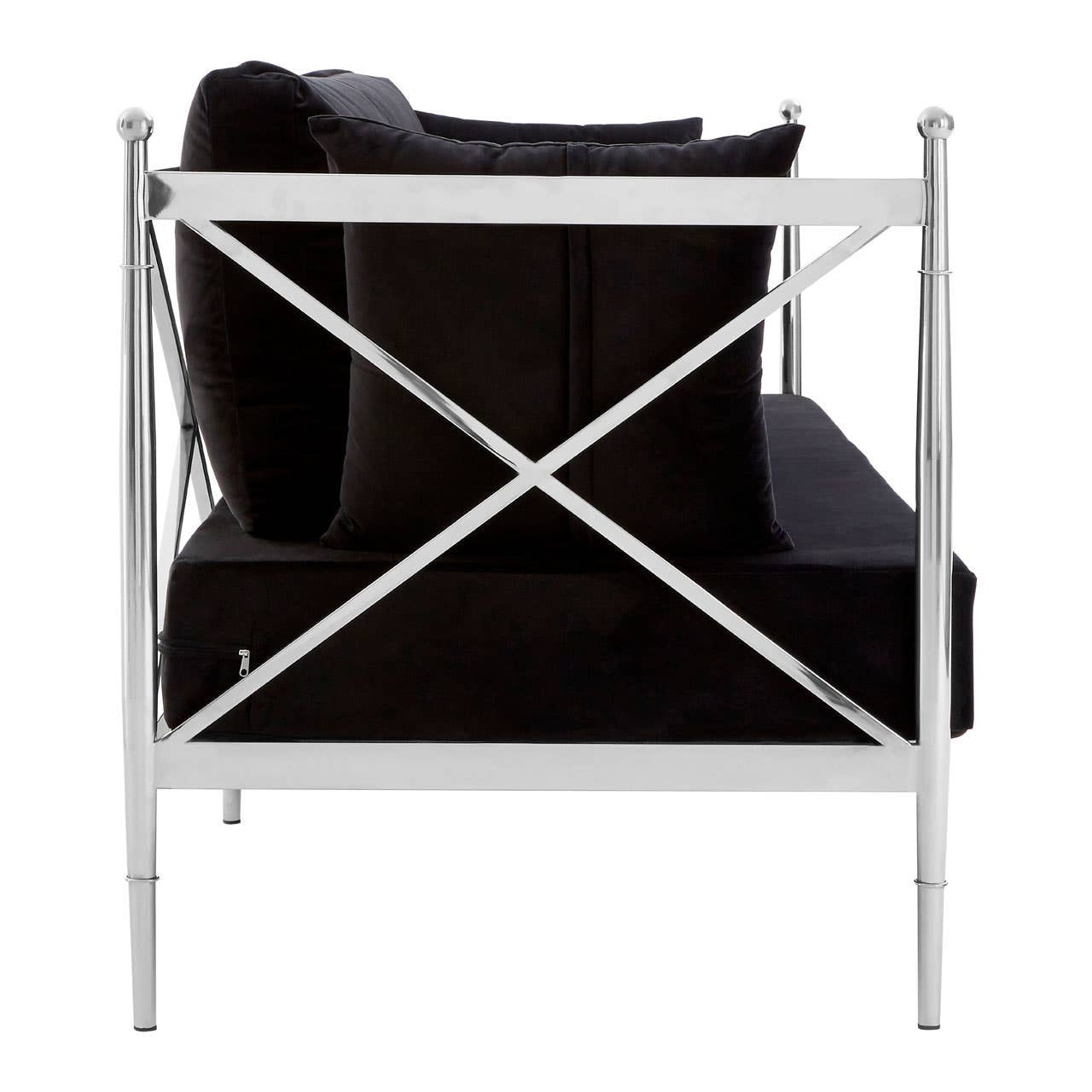 Novo Two-Seat Sofa – Black Velvet & Silver Steel