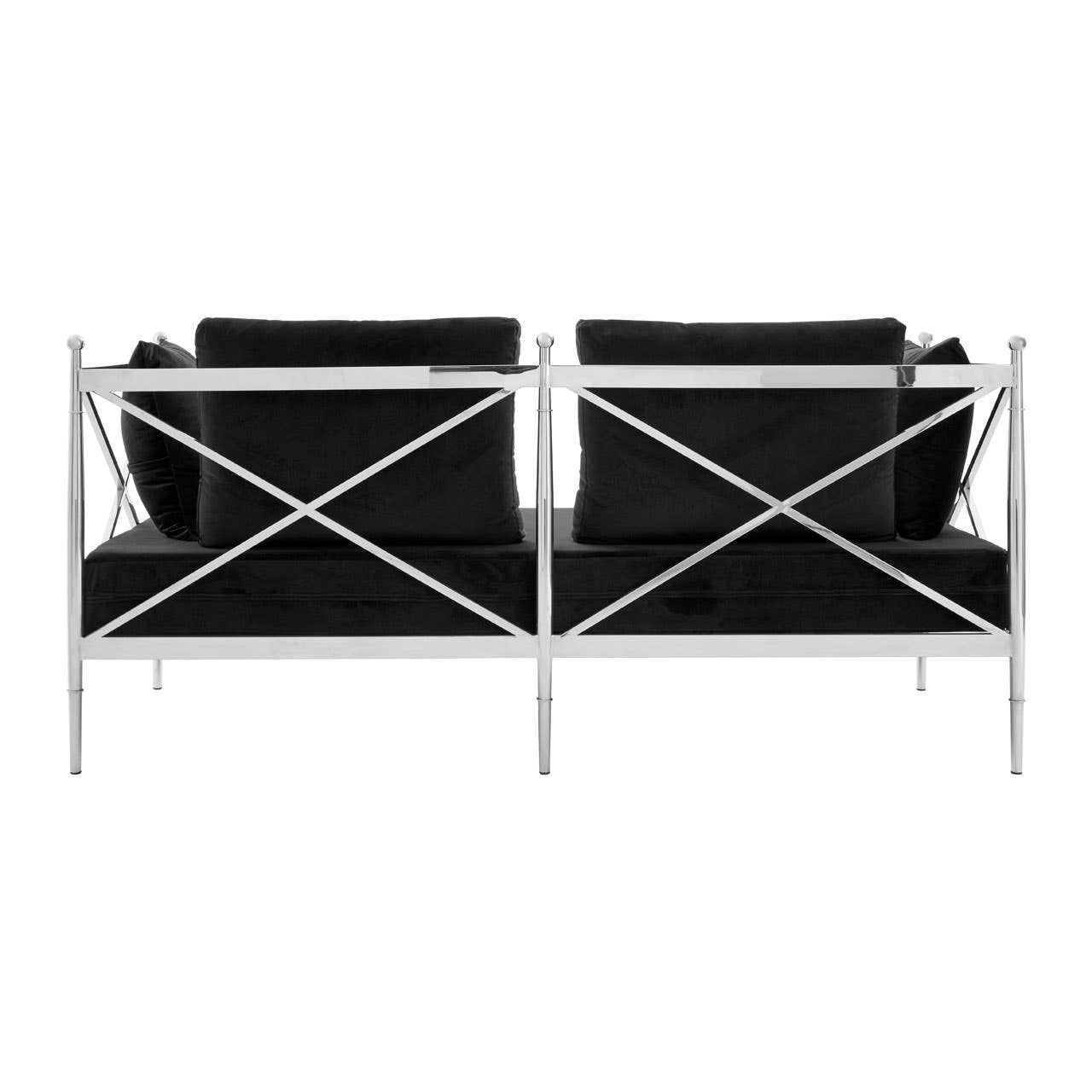 Novo Two-Seat Sofa – Black Velvet & Silver Steel