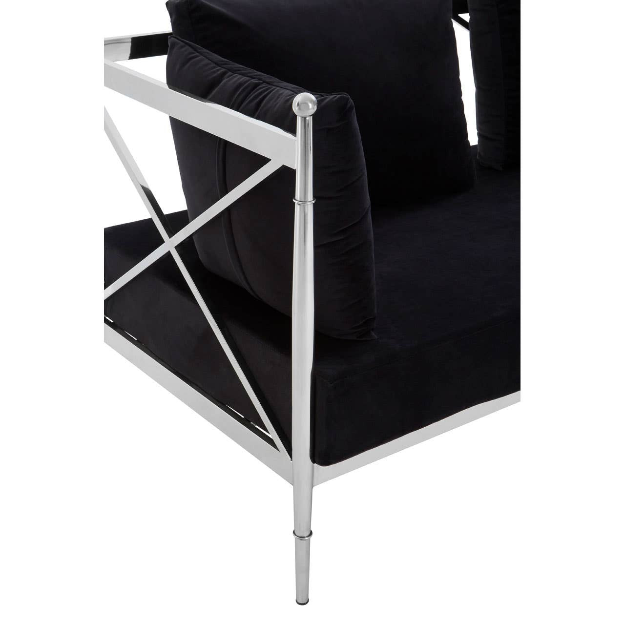 Novo Two-Seat Sofa – Black Velvet & Silver Steel