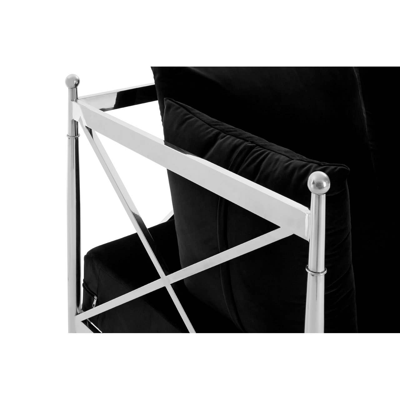Novo Two-Seat Sofa – Black Velvet & Silver Steel