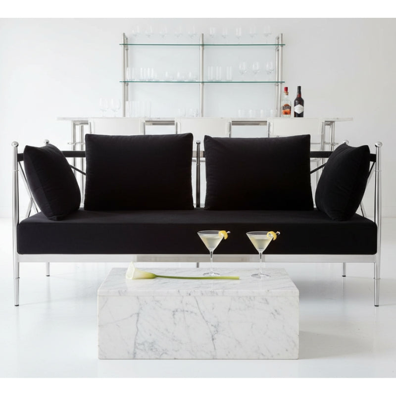 Novo Two-Seat Sofa – Black Velvet & Silver Steel