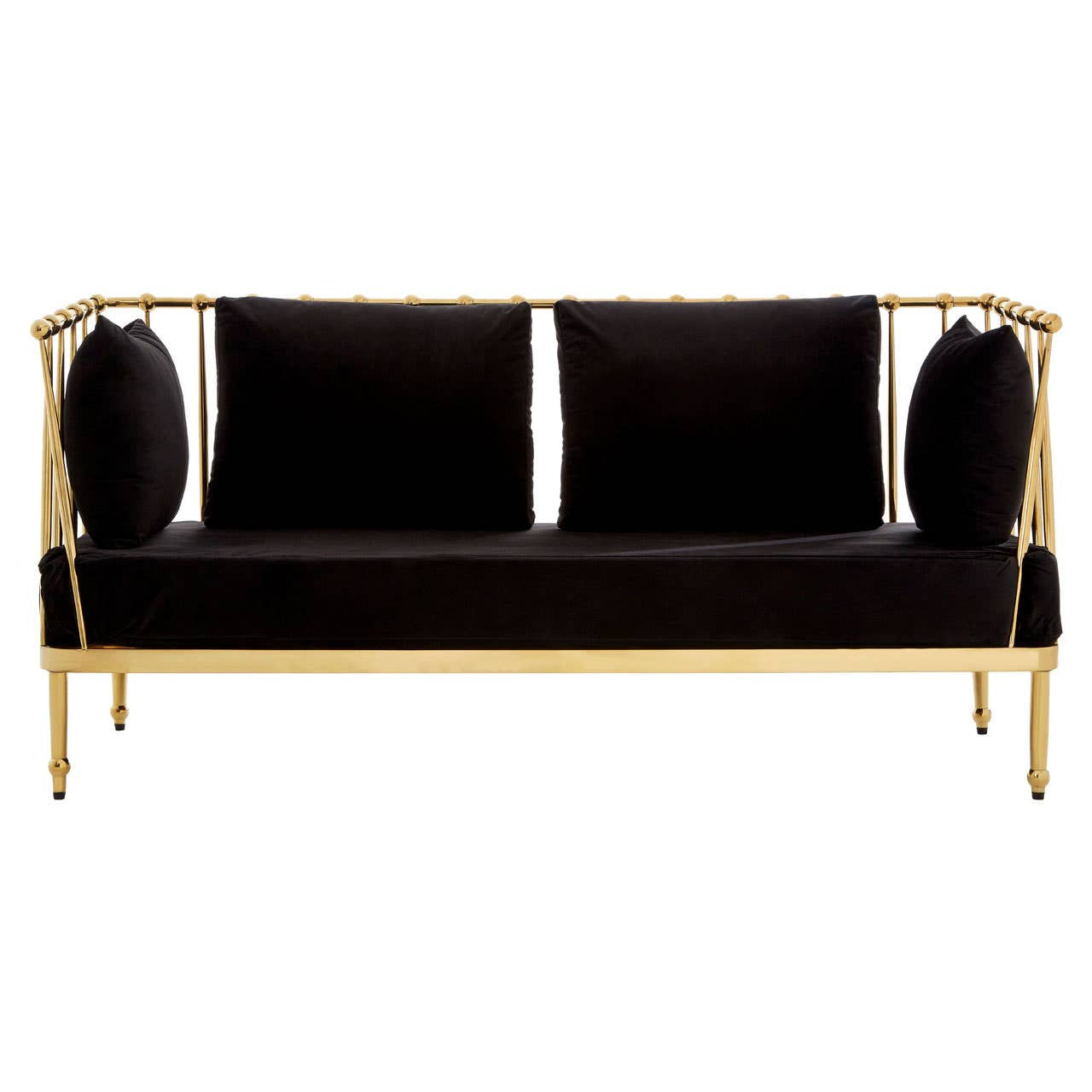 Novo Two-Seat Sofa – Black Velvet & Gold Steel