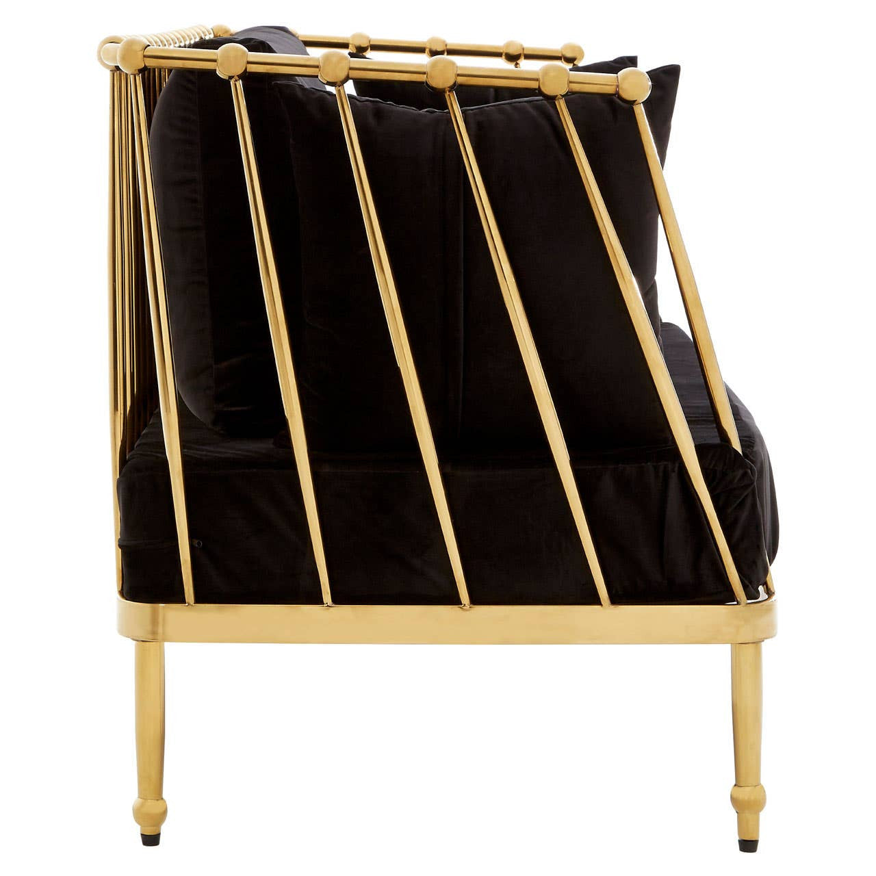 Novo Two-Seat Sofa – Black Velvet & Gold Steel