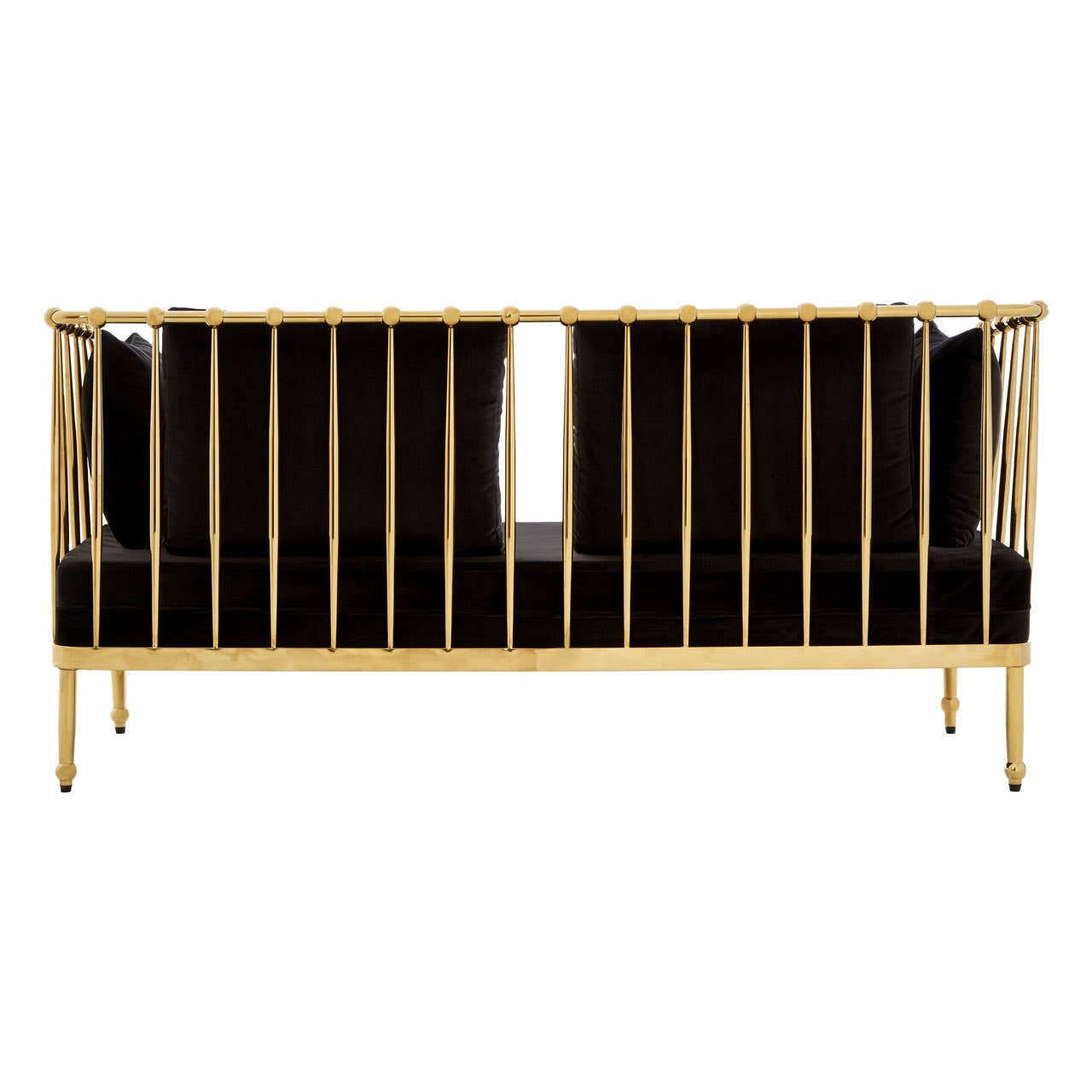 Novo Two-Seat Sofa – Black Velvet & Gold Steel
