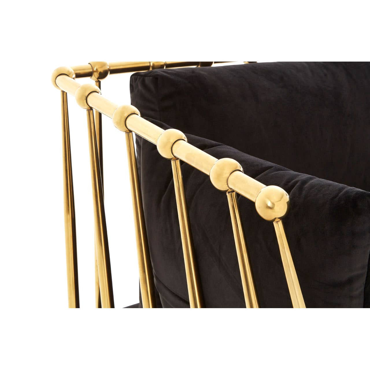 Novo Two-Seat Sofa – Black Velvet & Gold Steel