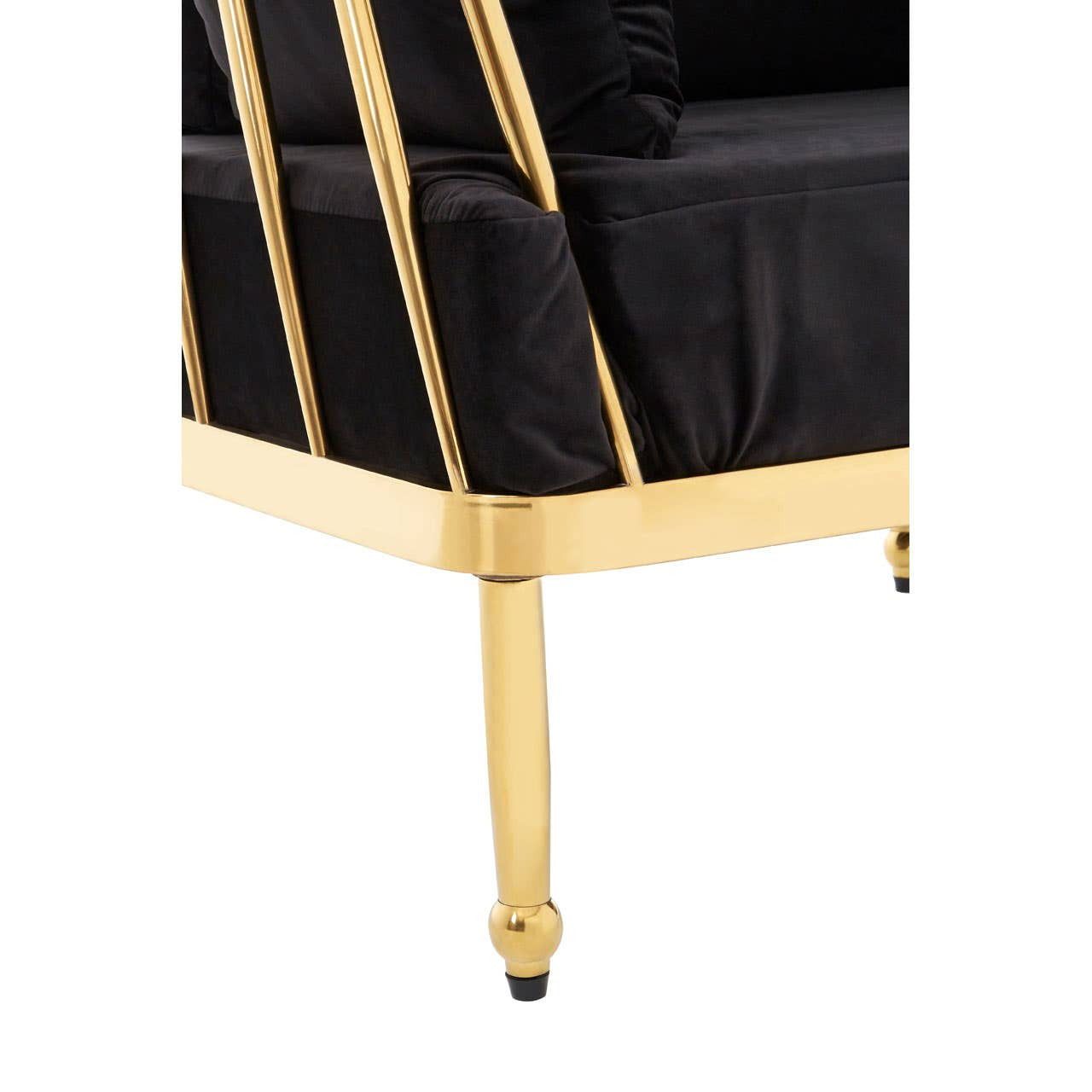 Novo Two-Seat Sofa – Black Velvet & Gold Steel