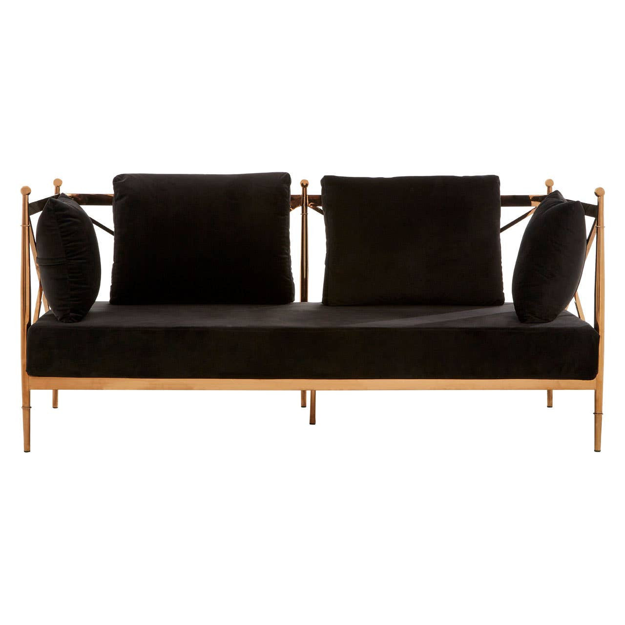 Novo Two-Seat Sofa – Black Velvet & Rose Gold Steel