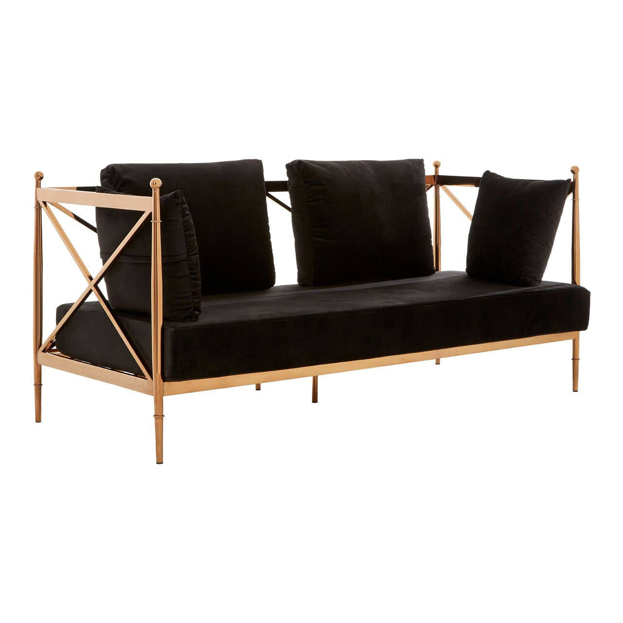 Novo Two-Seat Sofa – Black Velvet & Rose Gold Steel