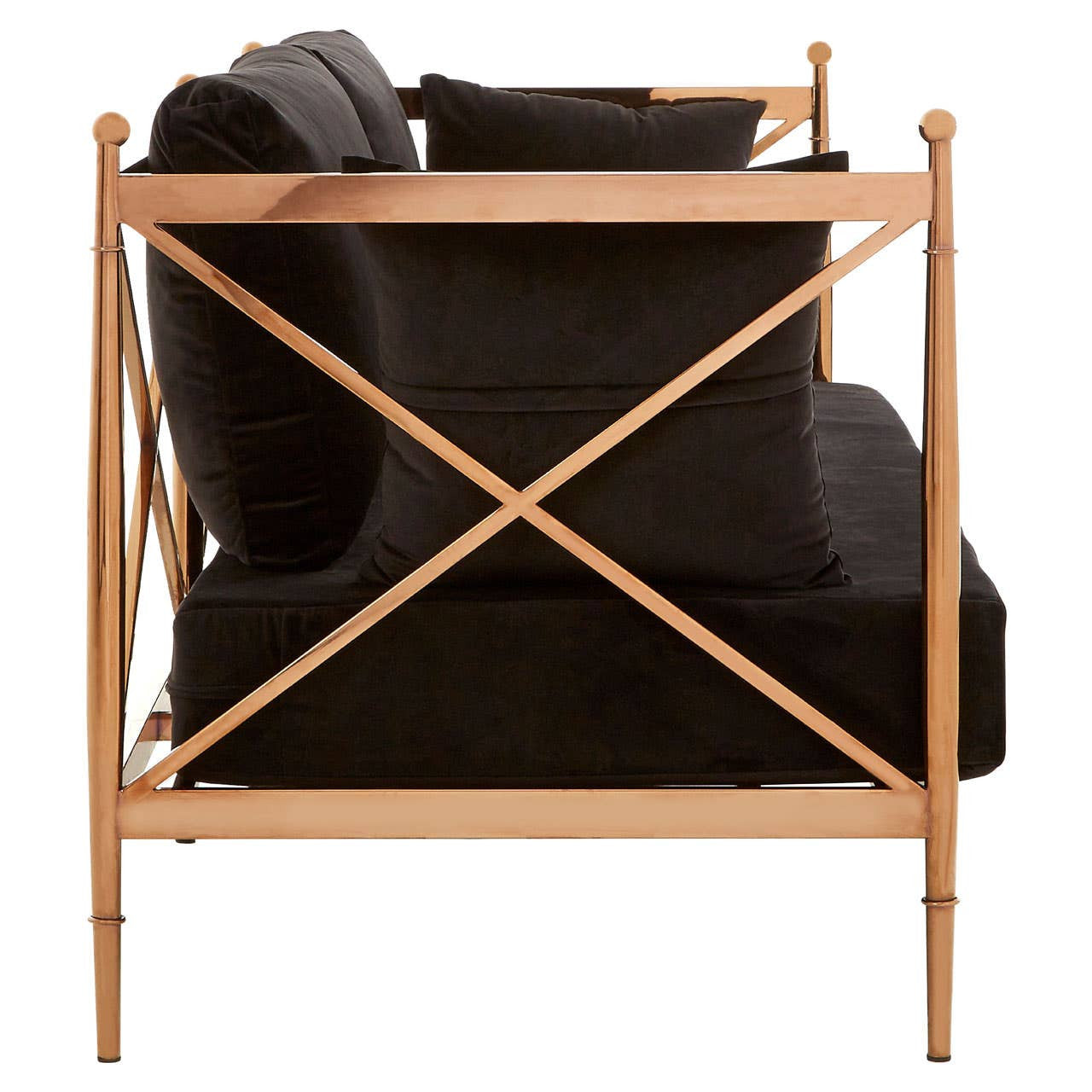 Novo Two-Seat Sofa – Black Velvet & Rose Gold Steel