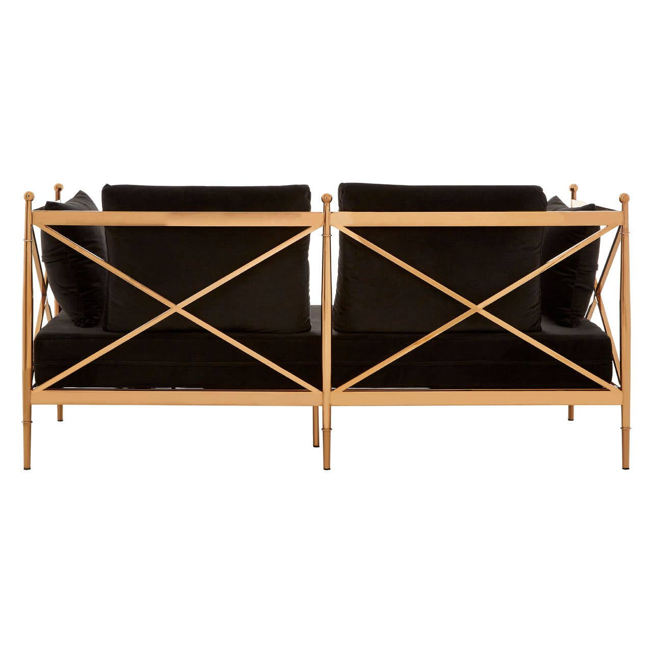 Novo Two-Seat Sofa – Black Velvet & Rose Gold Steel