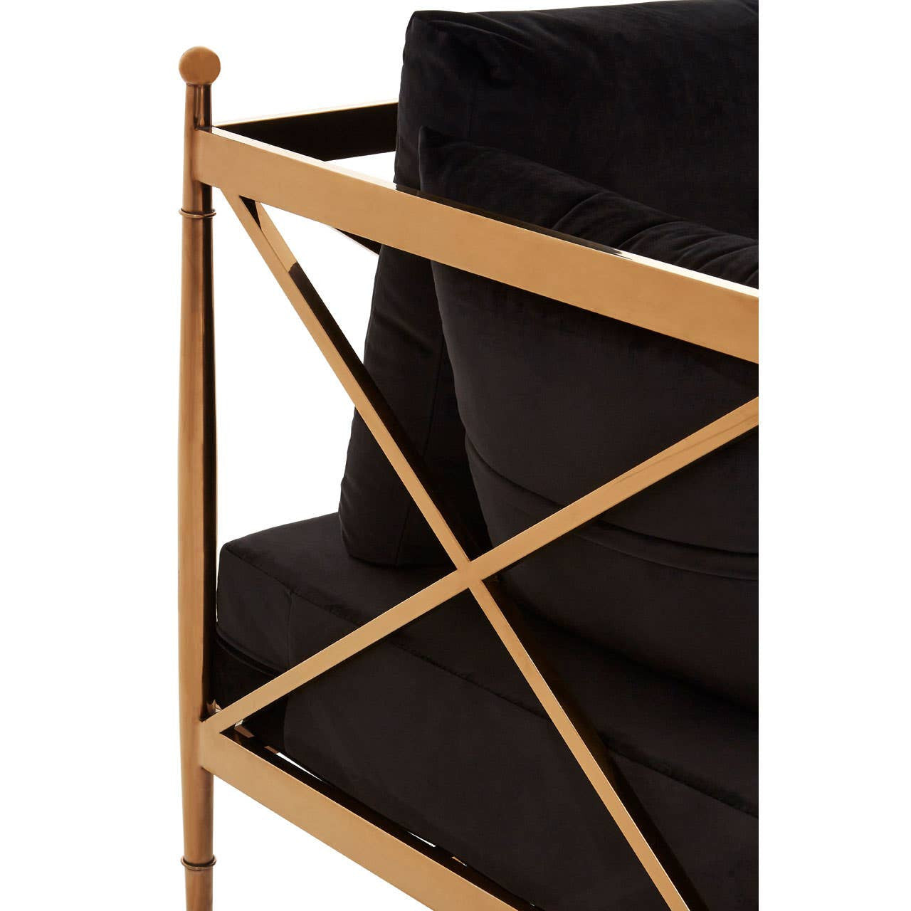 Novo Two-Seat Sofa – Black Velvet & Rose Gold Steel