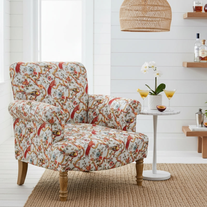 Oriental Patterned Floral Birds Occasional Armchair
