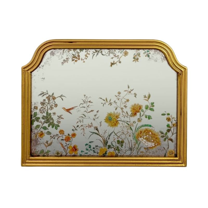 Overmantle Gold-Framed Botanical Glass Wall Mirror