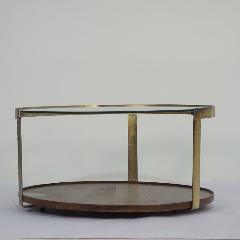 Rajpur Iron Round Glass & Wood Tray Coffee Table