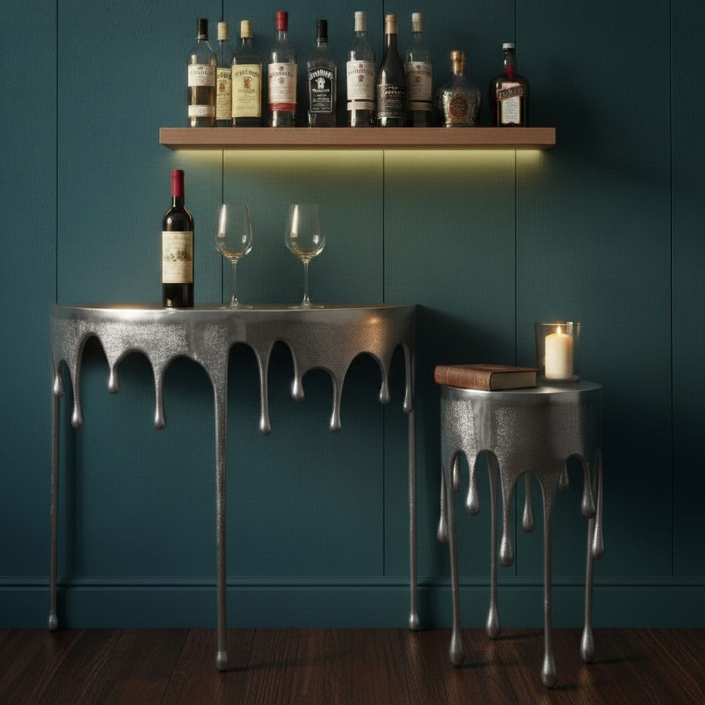 Raw Nickel "Dali" Drip Round Aluminium Side Table