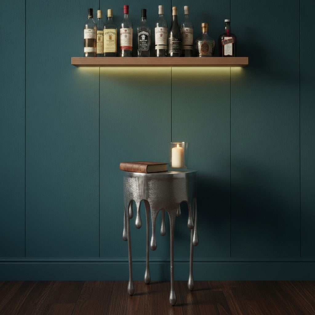 Raw Nickel "Dali" Drip Round Aluminium Side Table