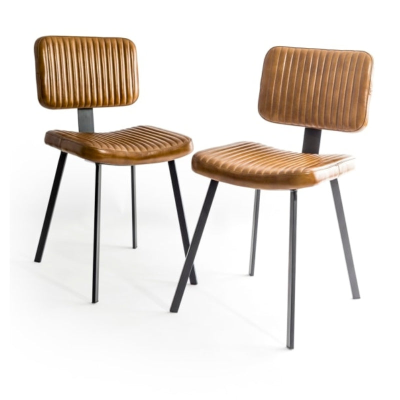Ridge Vintage Ribbed Leather & Iron Chair (Set of 2)