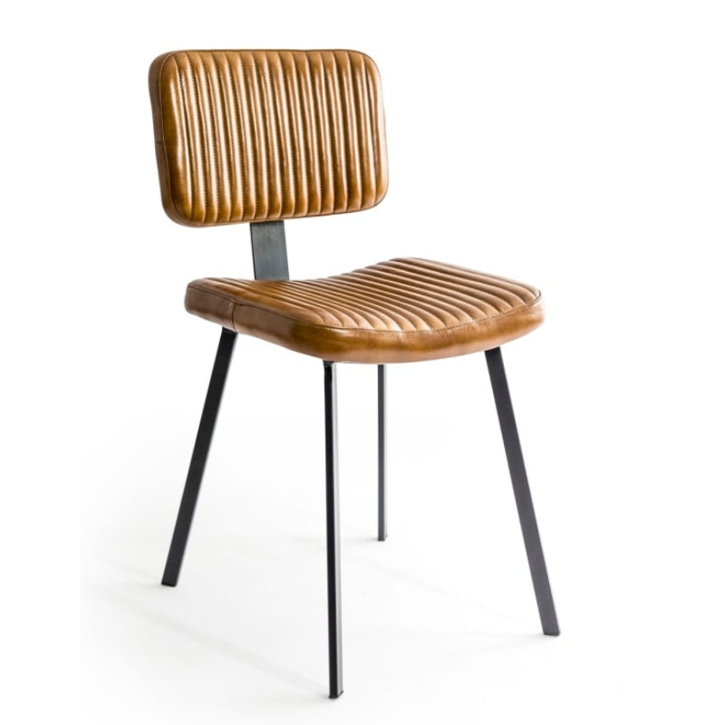 Ridge Vintage Ribbed Leather & Iron Chair (Set of 2)