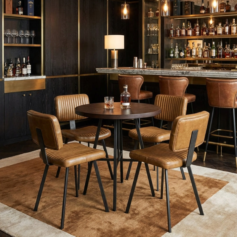 Ridge Vintage Ribbed Leather & Iron Chair (Set of 2)