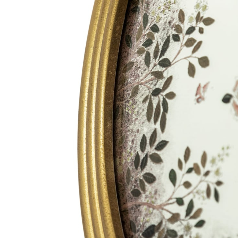 Round Gold-Framed Botanical Glass Wall Mirror