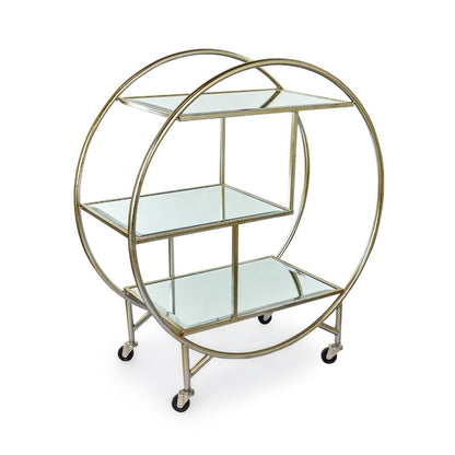 Round Silver/Champagne Mirror Drinks Trolley