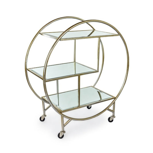 Round Silver/Champagne Mirror Drinks Trolley