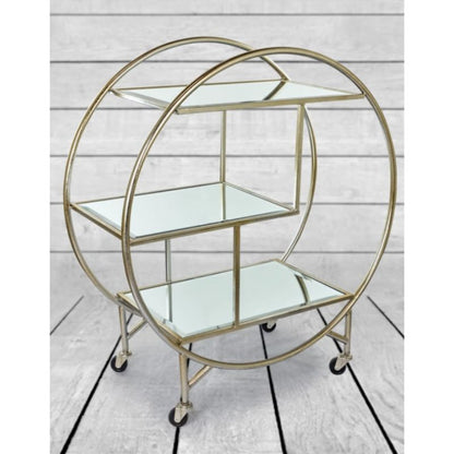 Round Silver/Champagne Mirror Drinks Trolley