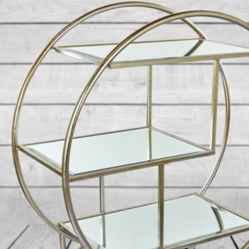 Round Silver/Champagne Mirror Drinks Trolley