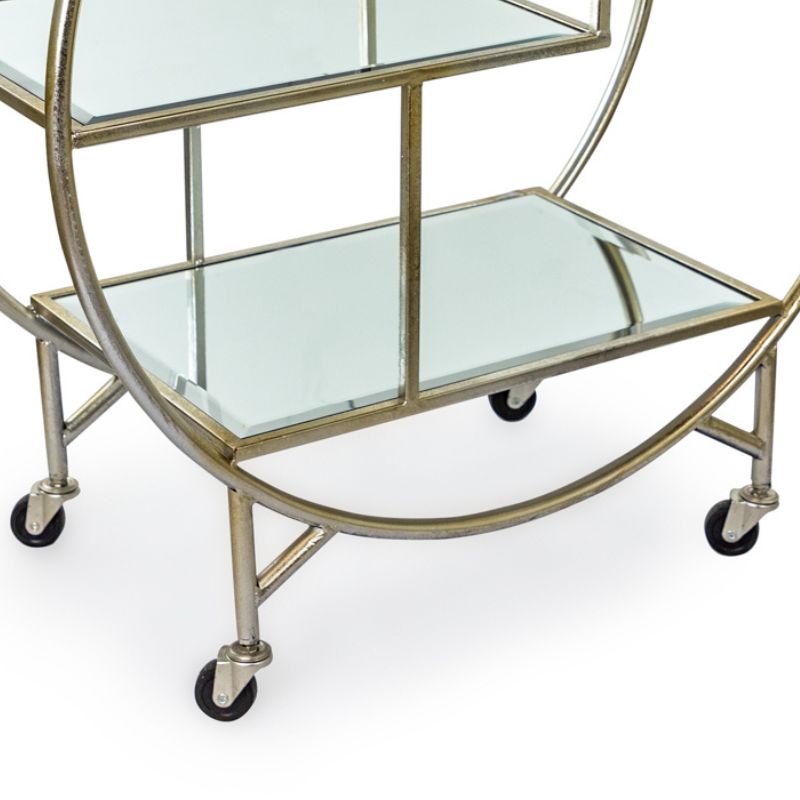 Round Silver/Champagne Mirror Drinks Trolley