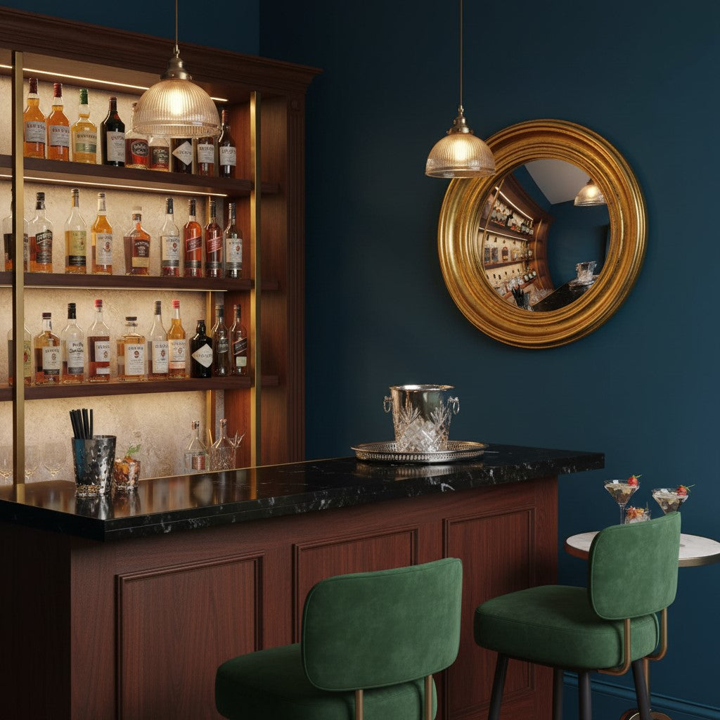 Round Antique Gold Medium Convex Mirror