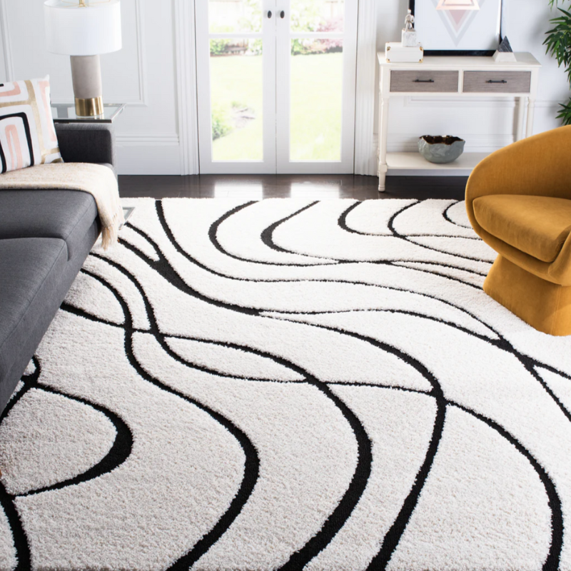 Contemporary Black and White Abstract Rug