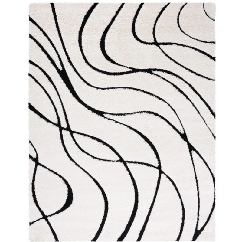Contemporary Black and White Abstract Rug