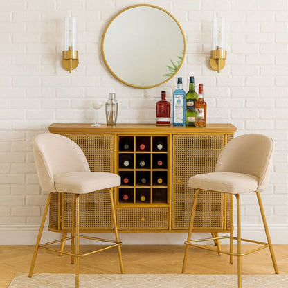 Rustic Metal Rattan and Wood Retro Sideboard Bar Unit