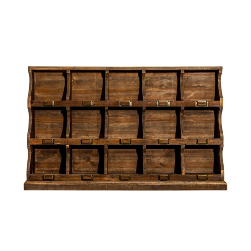 Rustic Wooden "Arundel" 15 Pigeon-Hole Wall Storage Unit