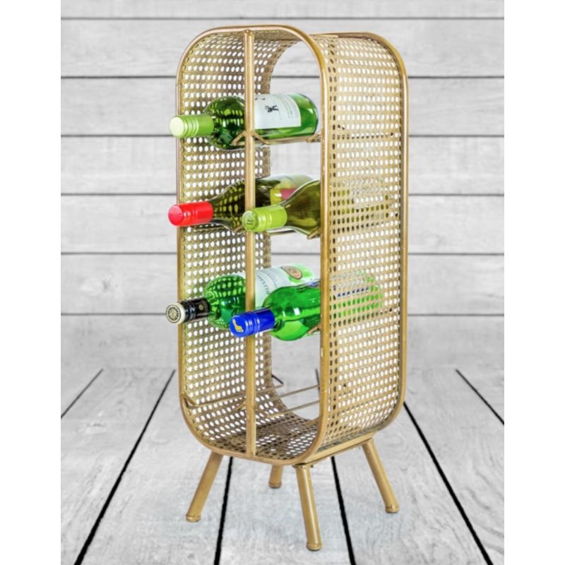 Rustic Metal Rattan Small 8 Bottle Wine Rack