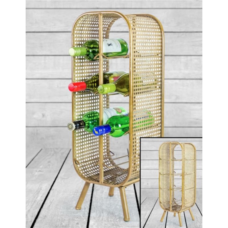 Rustic Metal Rattan Small 8 Bottle Wine Rack