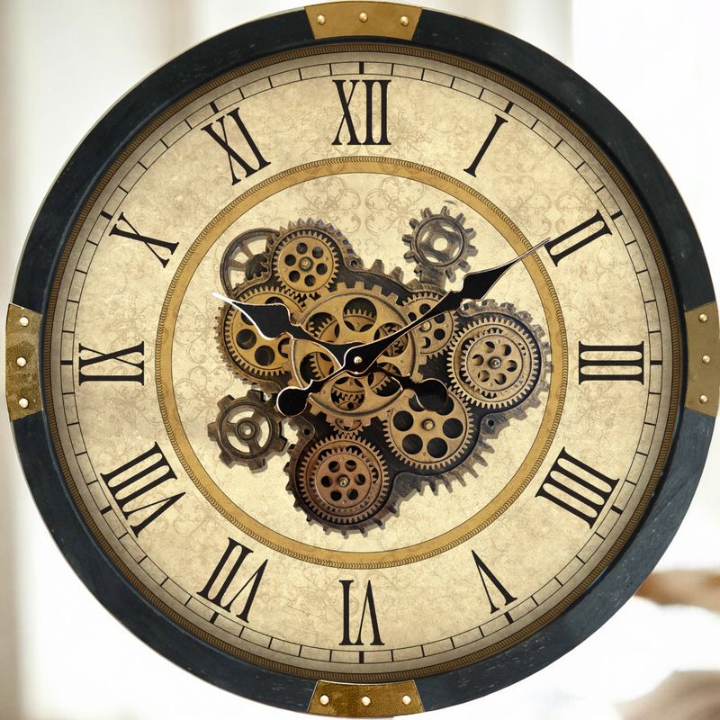 Victorian Parchment Exposed Gear Wall Clock – 64cm