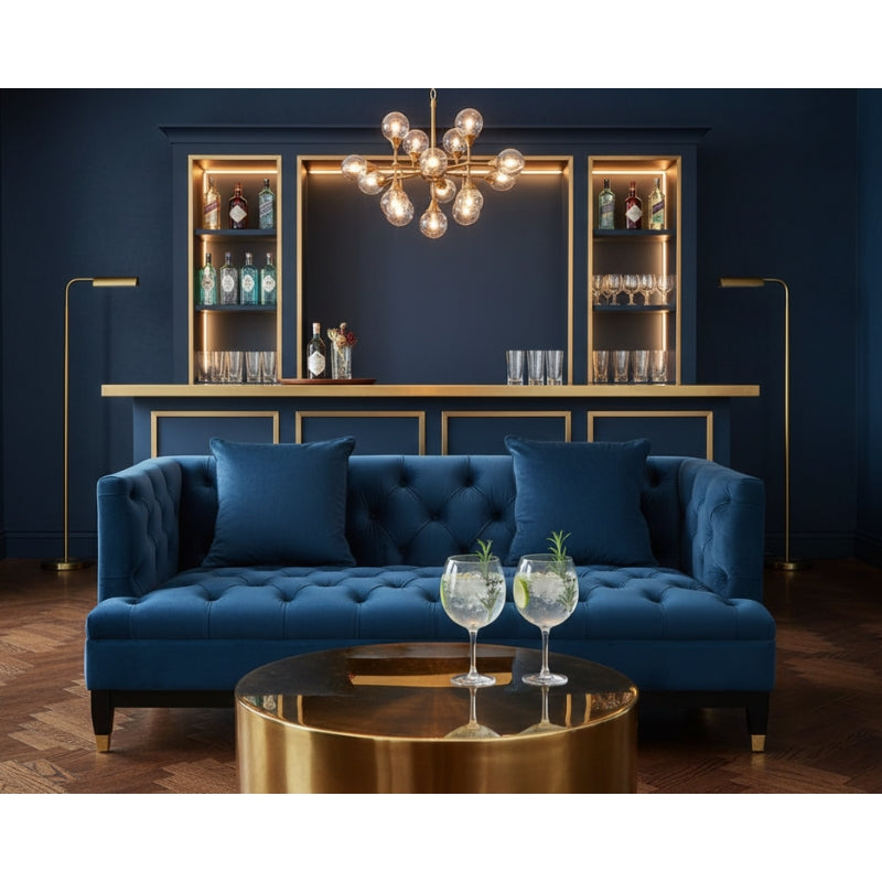 Sefira Two-Seat Sofa – Navy Velvet Modern Chesterfield