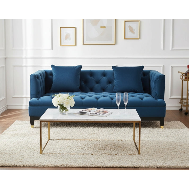 Sefira Two-Seat Sofa – Navy Velvet Modern Chesterfield